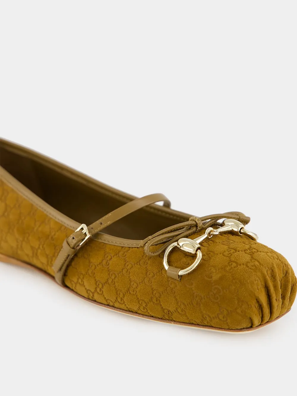 Light Brown Mini Suede GG Horsebit Ballet Flat