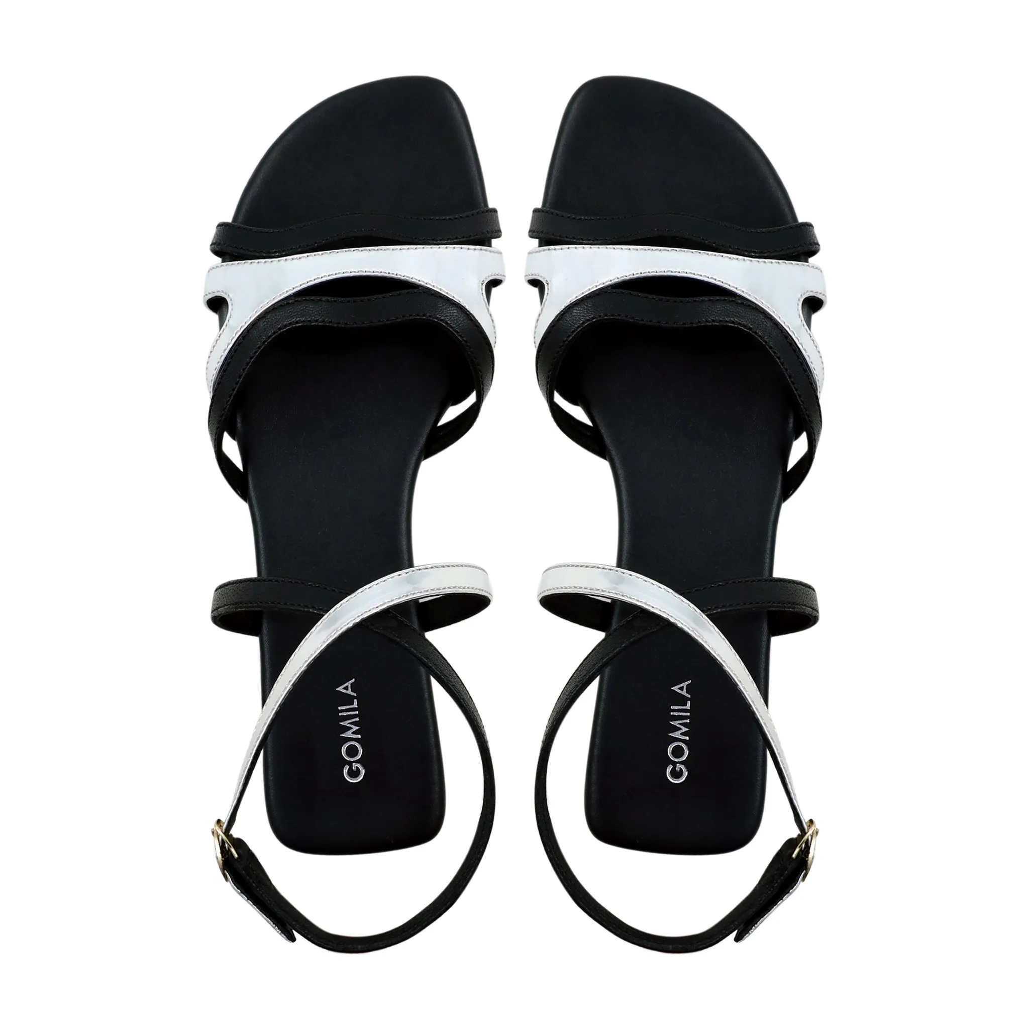 Lucia - Women's Siver Gray and Black Strapped Sandal