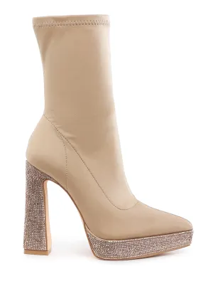 Lycra Rhinestone Detail Ankle Boots By RAG