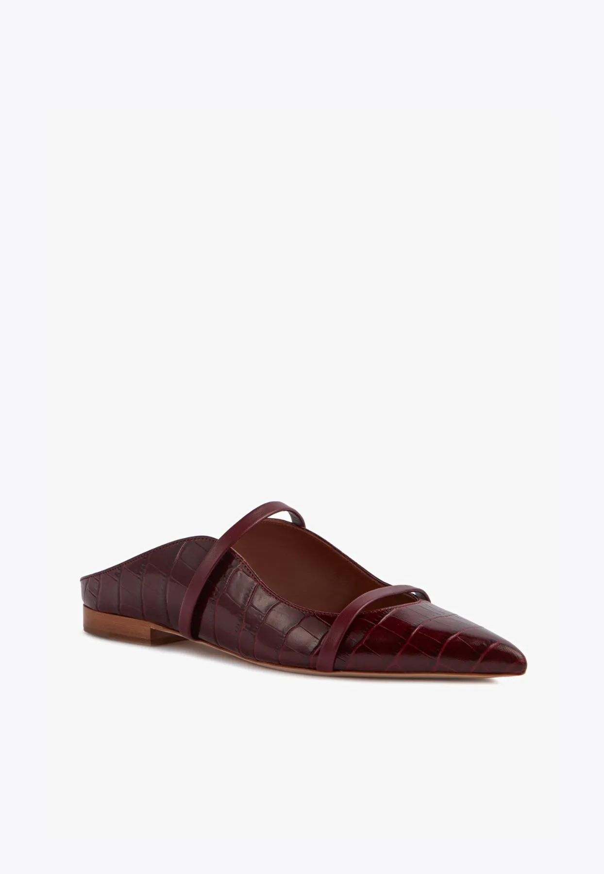 Maureen Flat Mules in Croc-Embossed Leather