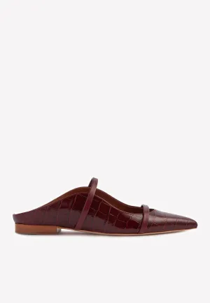 Maureen Flat Mules in Croc-Embossed Leather