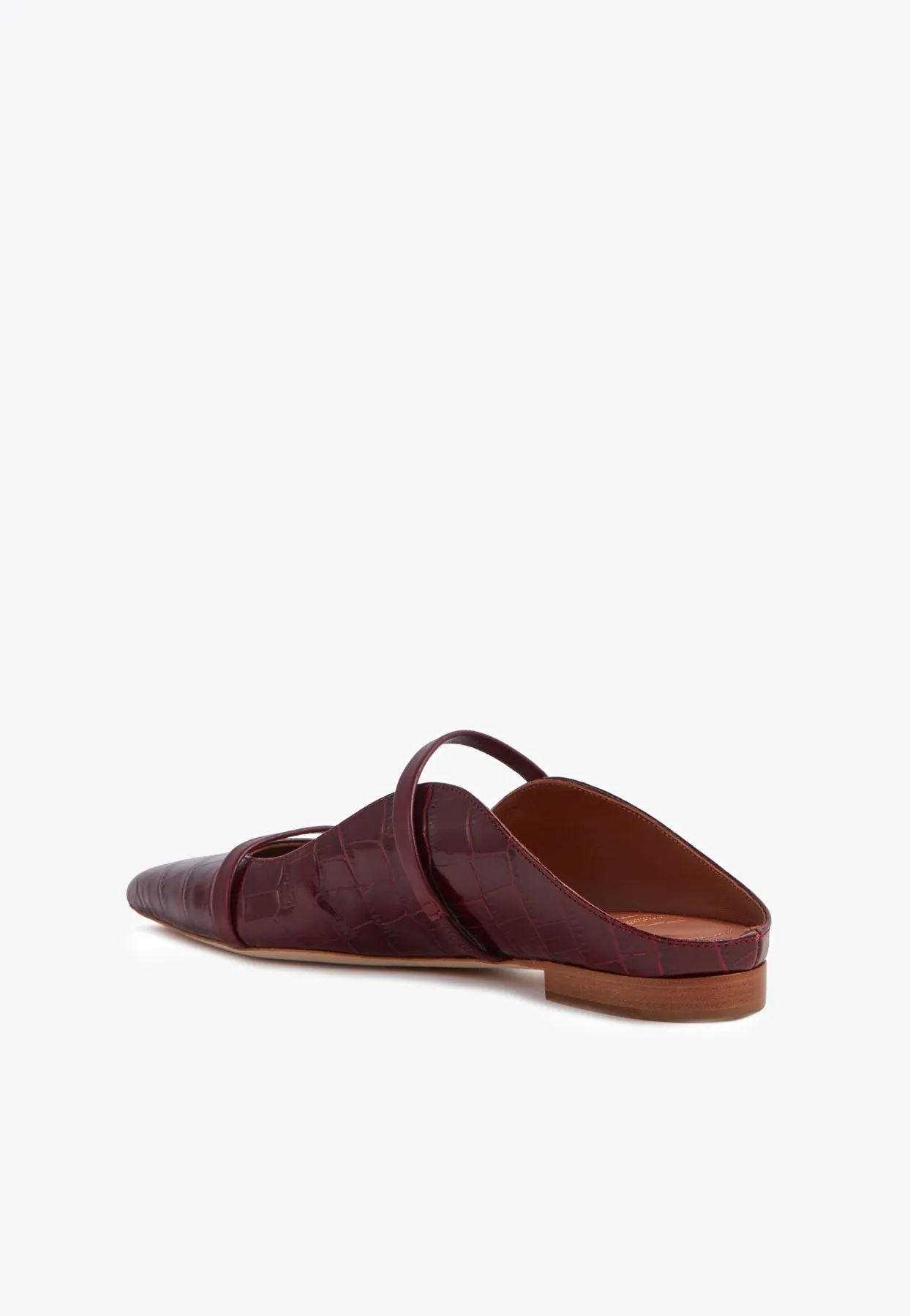 Maureen Flat Mules in Croc-Embossed Leather
