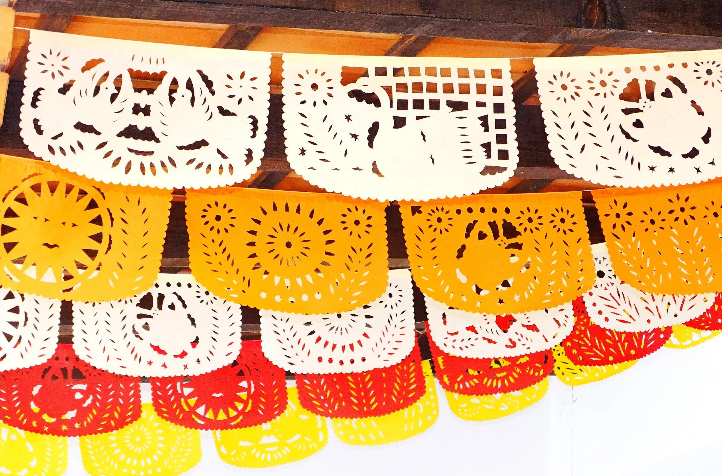 Mexican Papel Picado Banner in Warm Colors (5 Pack)