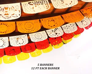 Mexican Papel Picado Banner in Warm Colors (5 Pack)