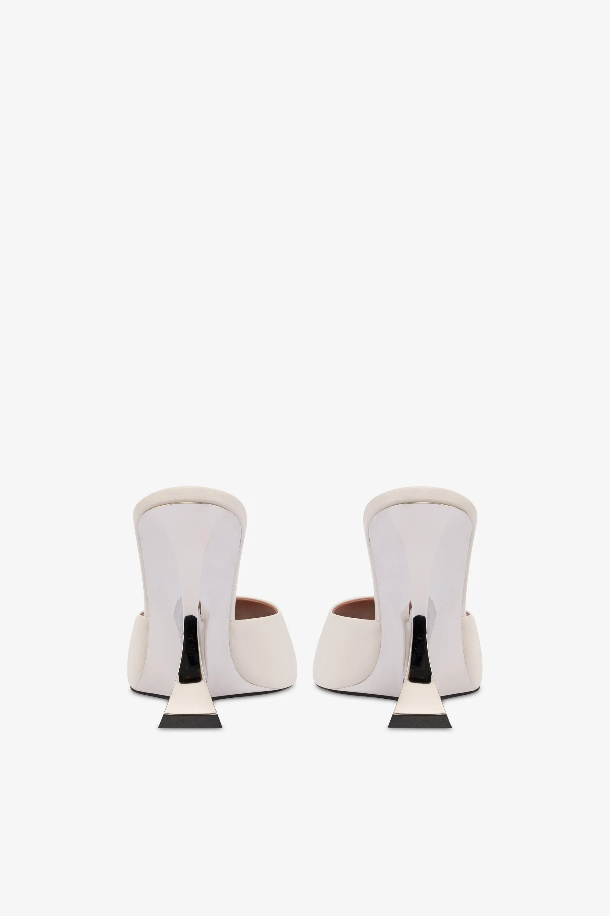 Mules in off-white and silver leather