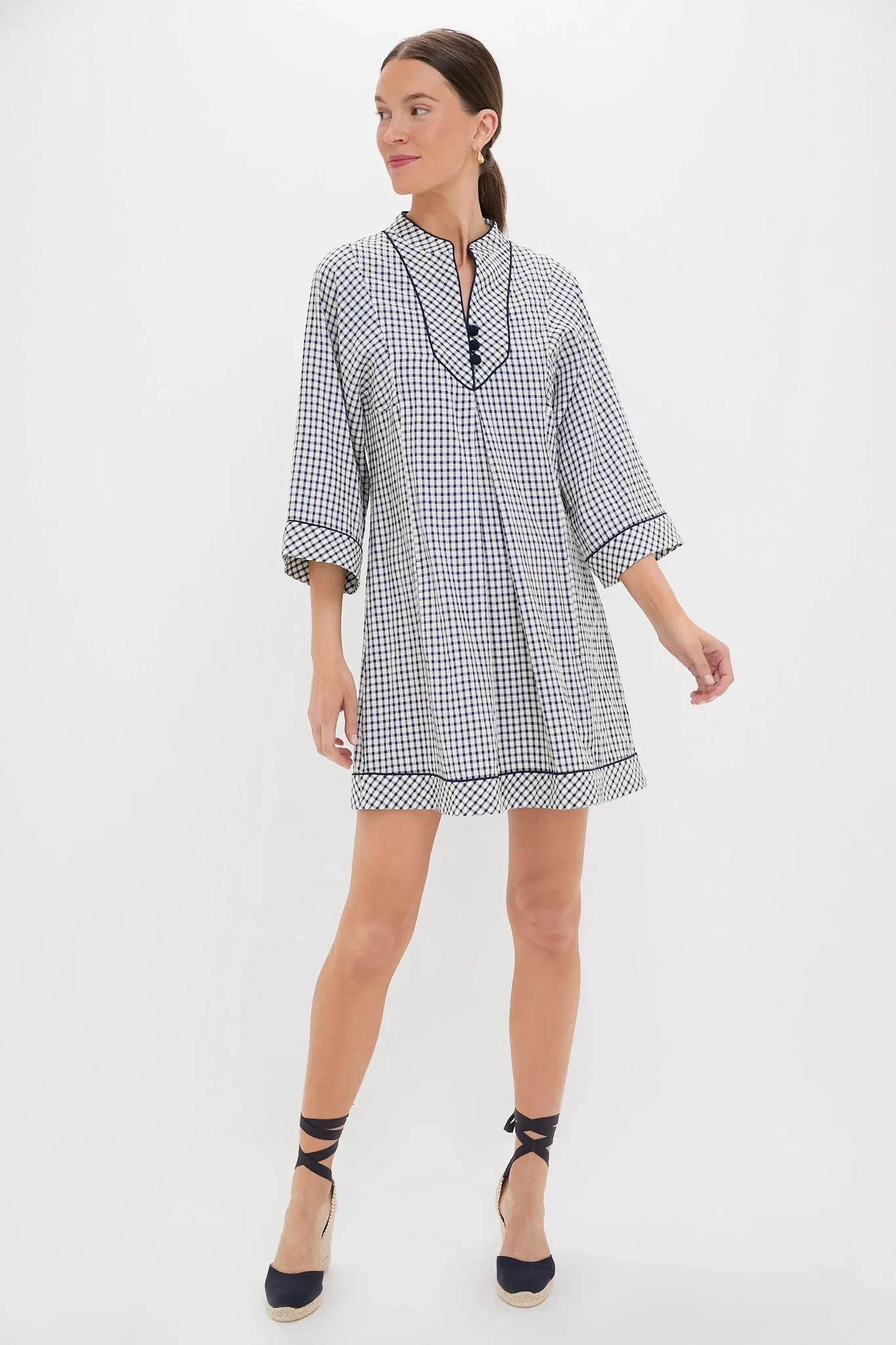 Navy Windowpane Seersucker Indy Dress