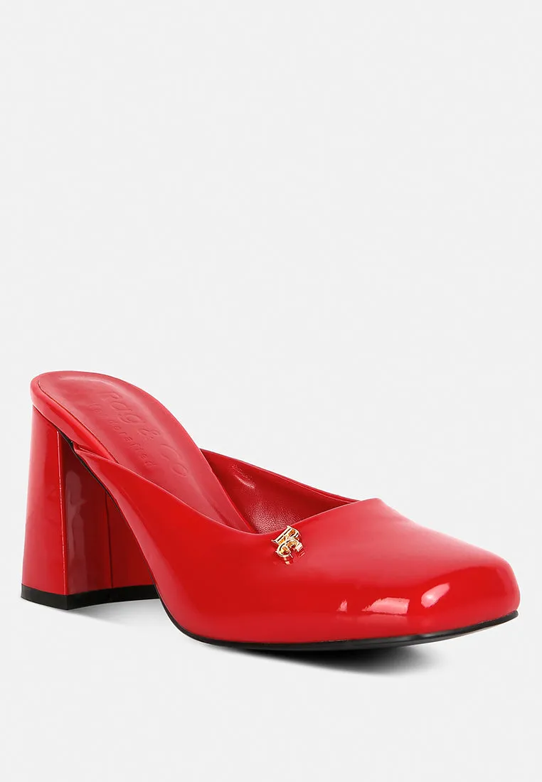 Neoplast Patent Pu Block Heeled Mules By Ruw