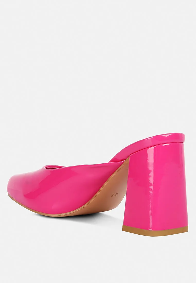 Neoplast Patent Pu Block Heeled Mules By Ruw