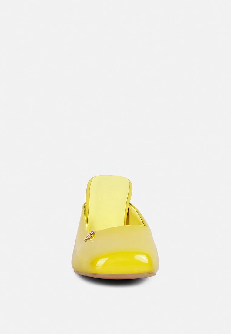 Neoplast Patent Pu Block Heeled Mules By Ruw