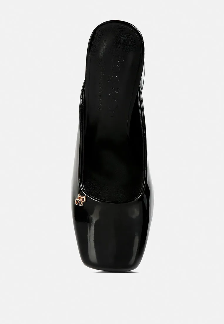Neoplast Patent Pu Block Heeled Mules By Ruw