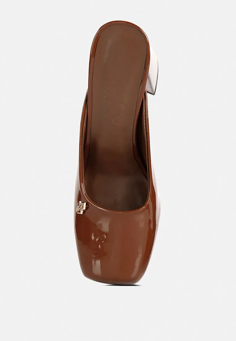 Neoplast Patent Pu Block Heeled Mules By Ruw