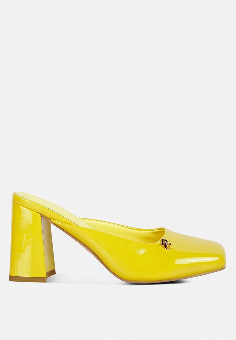 Neoplast Patent Pu Block Heeled Mules By Ruw