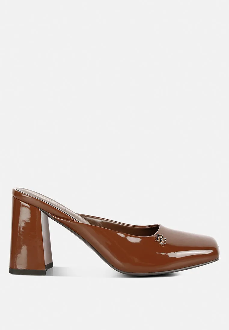 Neoplast Patent Pu Block Heeled Mules By Ruw