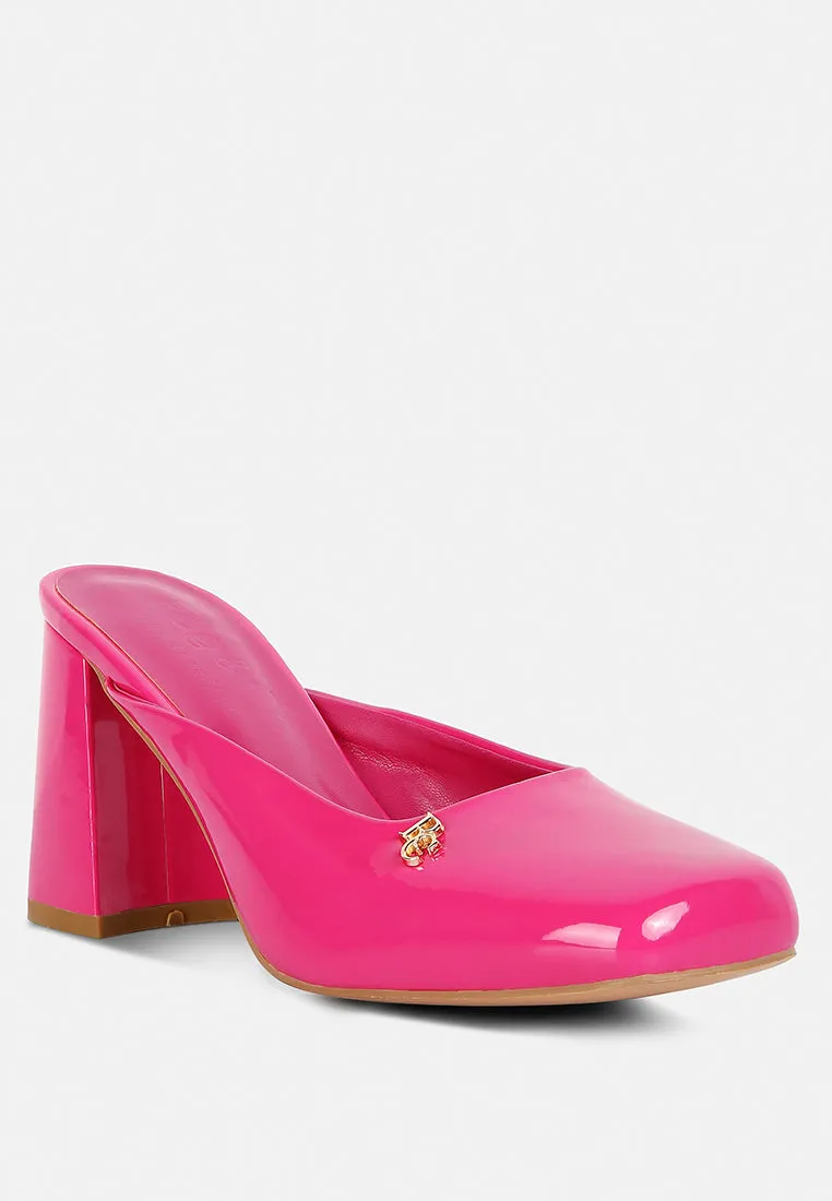 Neoplast Patent Pu Block Heeled Mules By Ruw