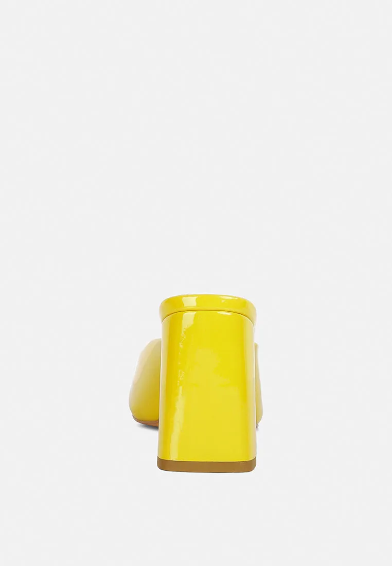 Neoplast Patent Pu Block Heeled Mules By Ruw