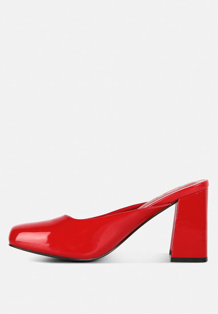 Neoplast Patent Pu Block Heeled Mules By Ruw