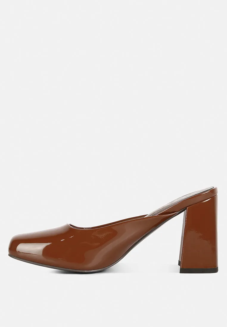 Neoplast Patent Pu Block Heeled Mules By Ruw