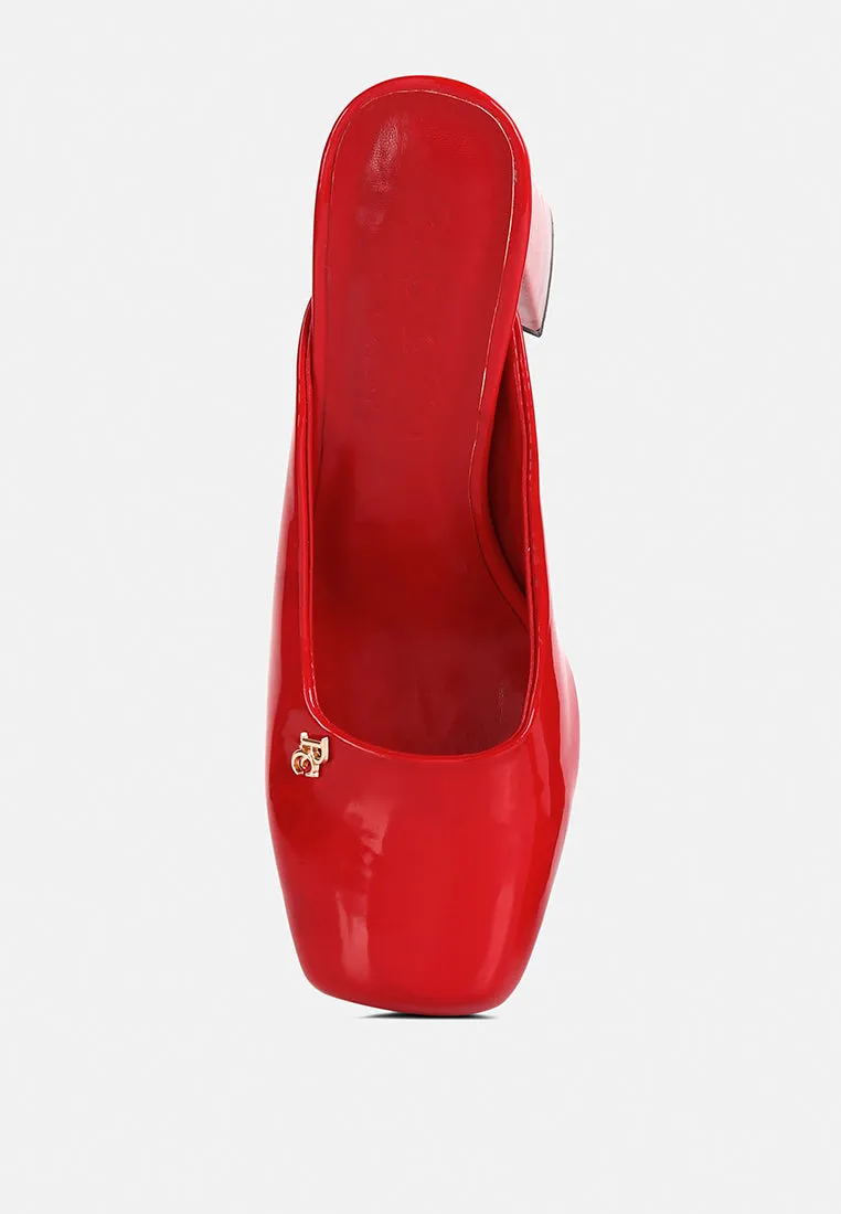 Neoplast Patent Pu Block Heeled Mules By Ruw