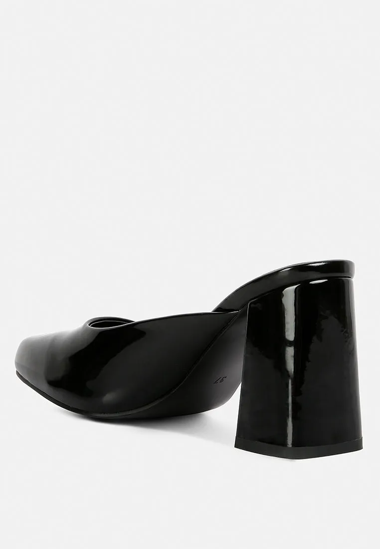 Neoplast Patent Pu Block Heeled Mules By Ruw