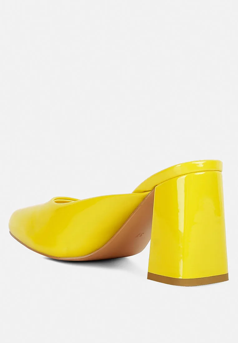 Neoplast Patent Pu Block Heeled Mules By Ruw