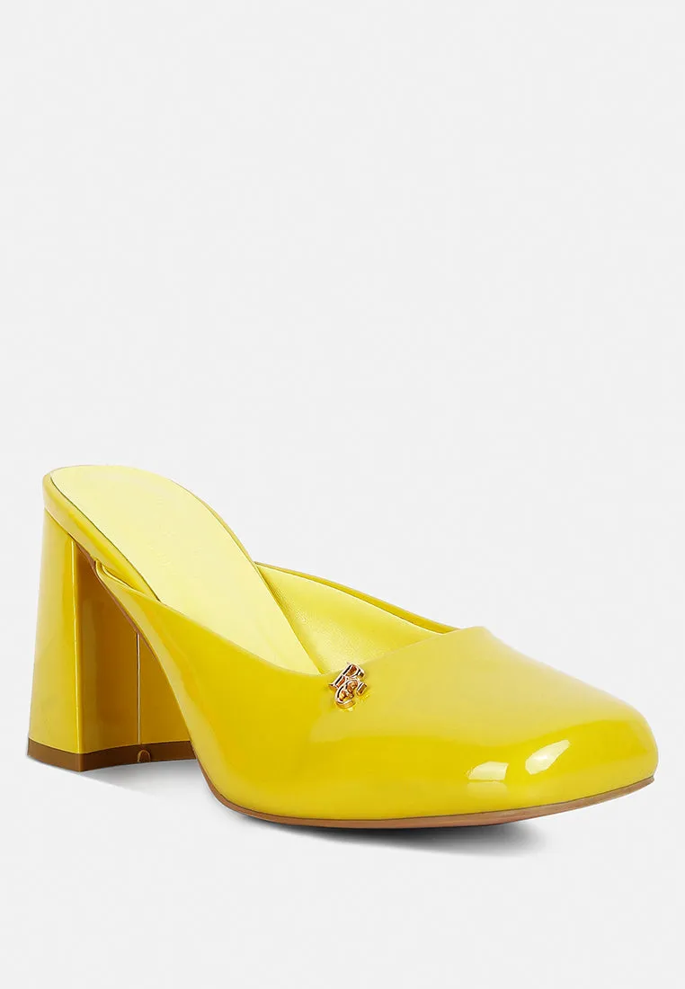 Neoplast Patent Pu Block Heeled Mules By Ruw