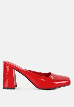 Neoplast Patent Pu Block Heeled Mules By Ruw