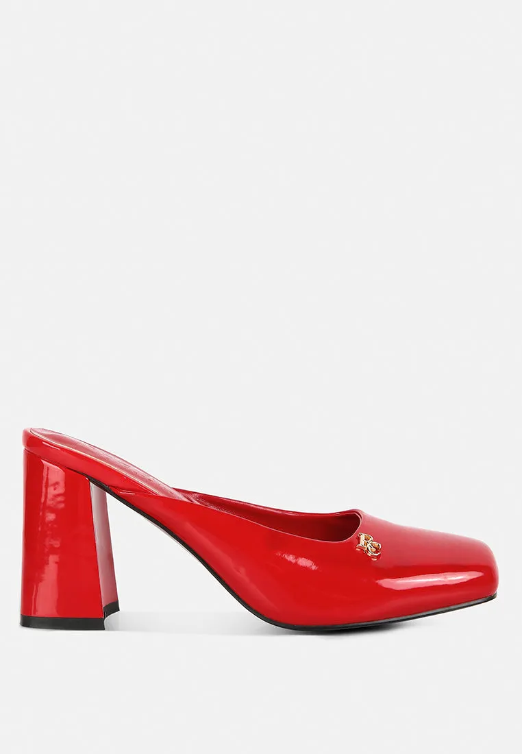 Neoplast Patent Pu Block Heeled Mules By Ruw