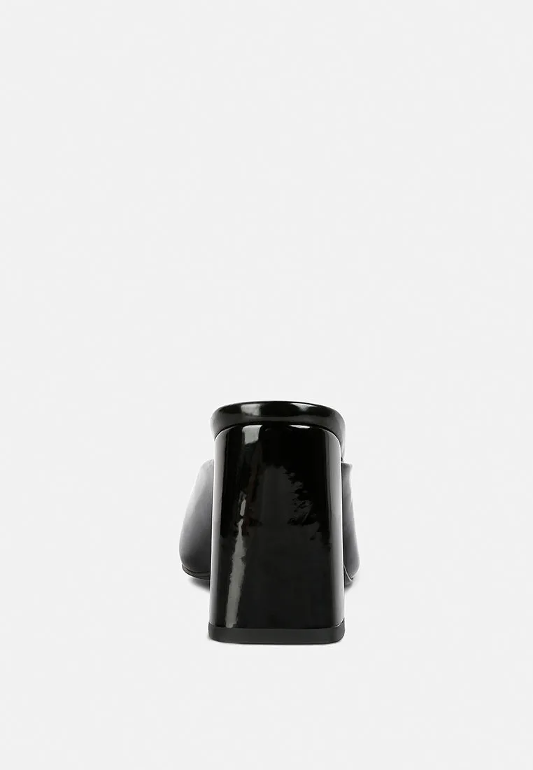 Neoplast Patent Pu Block Heeled Mules By Ruw