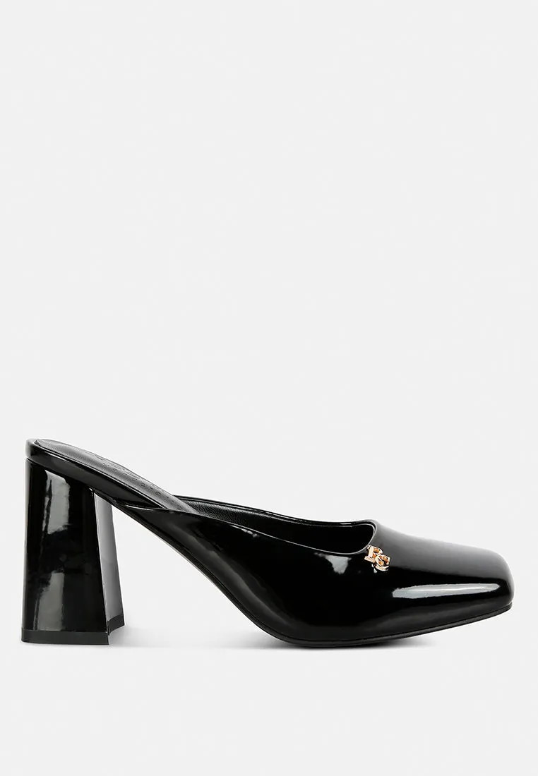 Neoplast Patent Pu Block Heeled Mules By Ruw