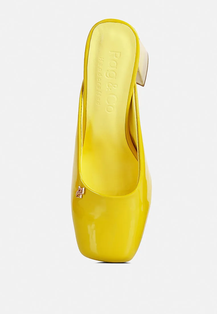 Neoplast Patent Pu Block Heeled Mules By Ruw