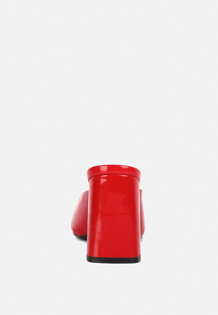 Neoplast Patent Pu Block Heeled Mules By Ruw