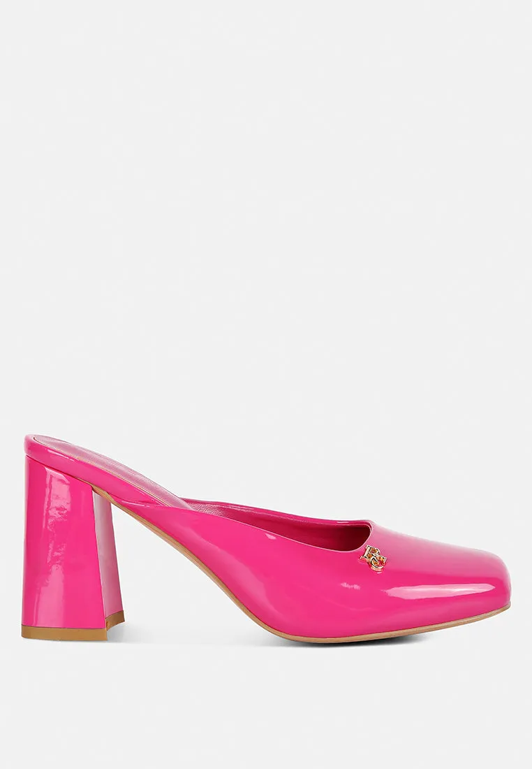 Neoplast Patent Pu Block Heeled Mules By Ruw