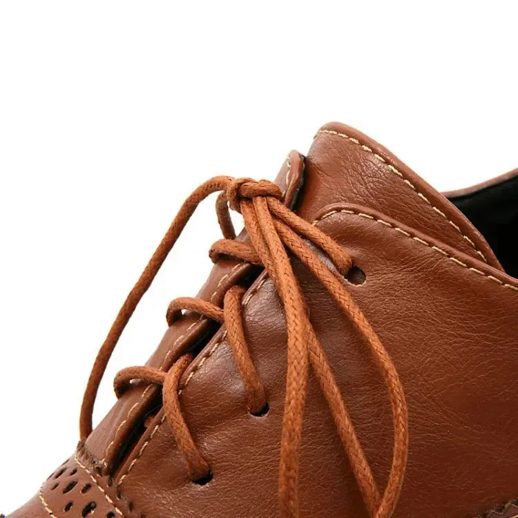 New 2023 Women Pumps Round Toe 5.5cm Wood Heels Platform Brogue Student Carved Retro Lace-Up Classic Spring