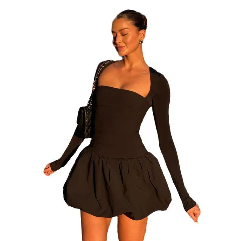 New Women's Clothing for Autumn! Solid Color Temperament Bud Skirt Strapless Long-Sleeved Slim-Fitting Dress. C-241023-5