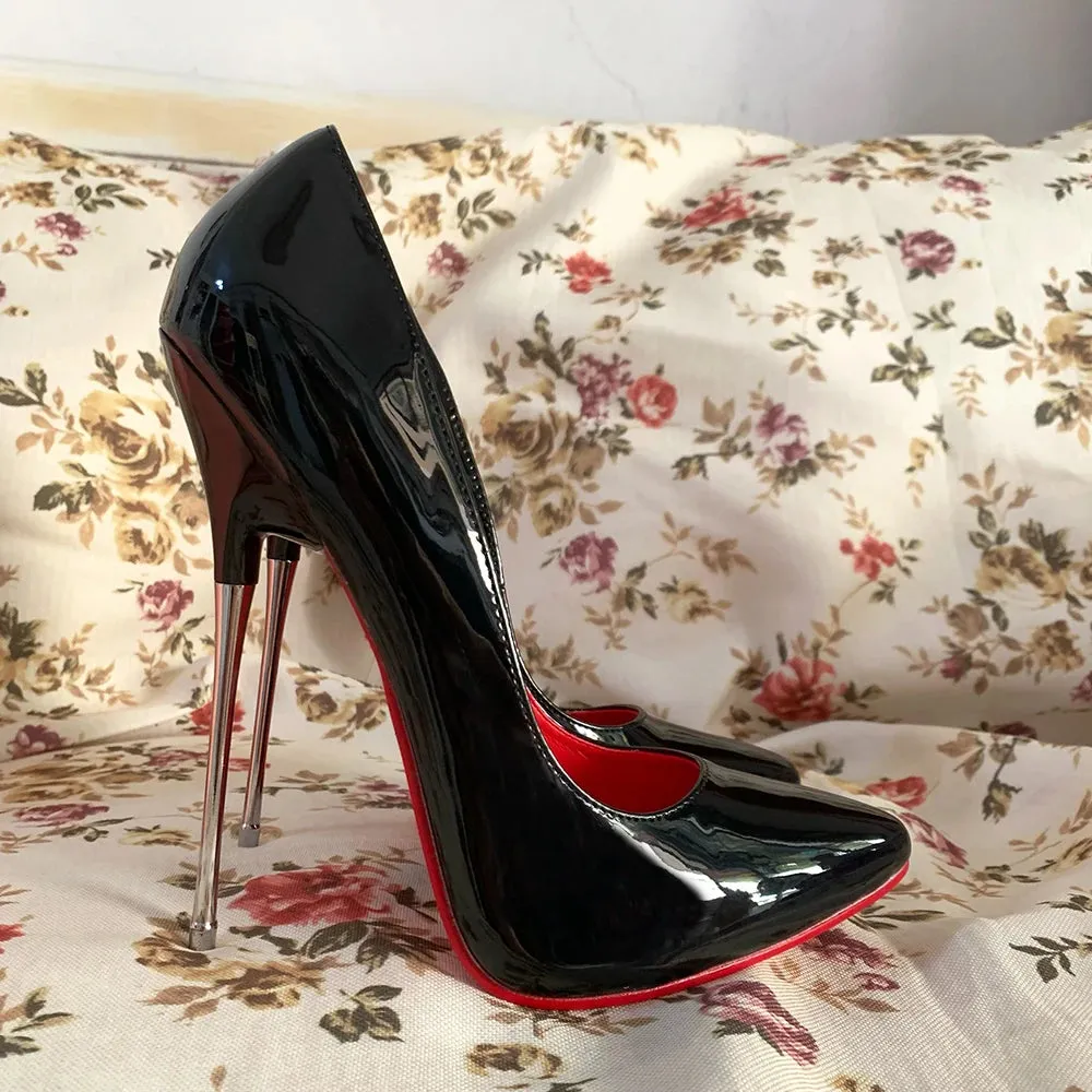 Newly 16cm Extreme Metal High Heels Stilettos Sexy Women Solid Black Red inside Pumps Fetish Model Party Unisex Shoes Size46