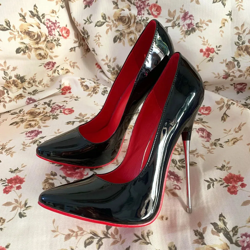 Newly 16cm Extreme Metal High Heels Stilettos Sexy Women Solid Black Red inside Pumps Fetish Model Party Unisex Shoes Size46