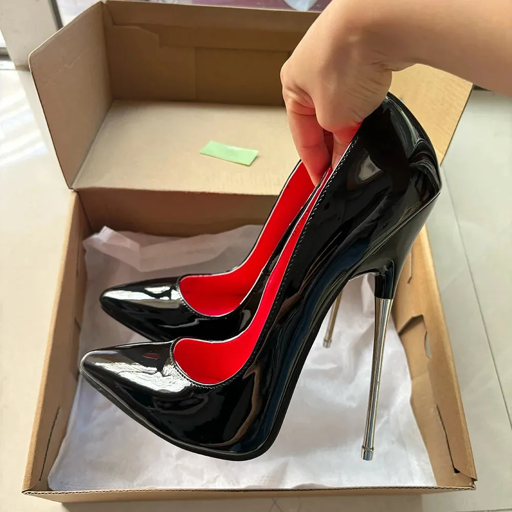 Newly 16cm Extreme Metal High Heels Stilettos Sexy Women Solid Black Red inside Pumps Fetish Model Party Unisex Shoes Size46