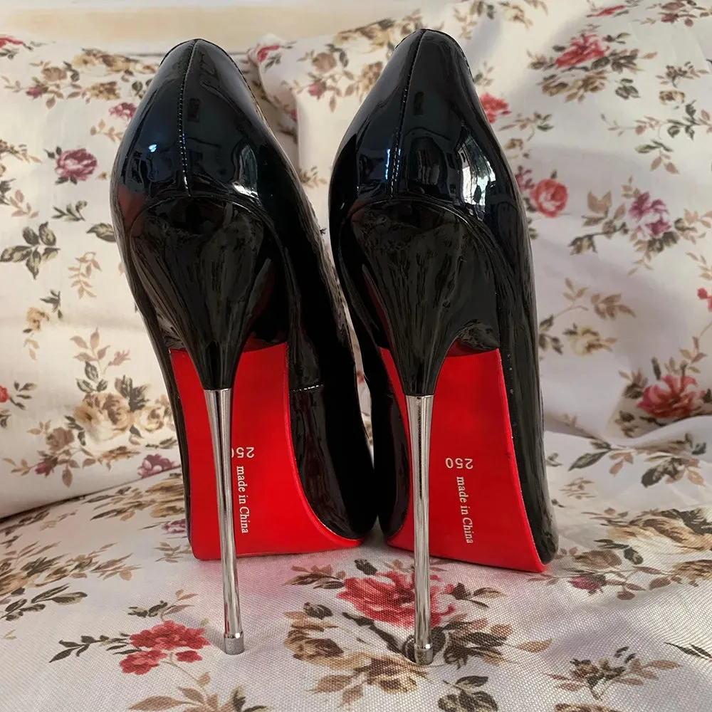 Newly 16cm Extreme Metal High Heels Stilettos Sexy Women Solid Black Red inside Pumps Fetish Model Party Unisex Shoes Size46