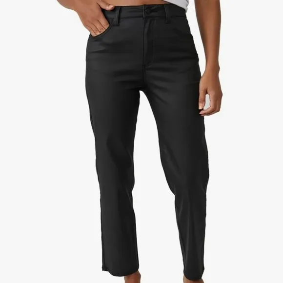 NWT We The Free Pacifica High Rise Slim Straight Leg Black Coated Jeans