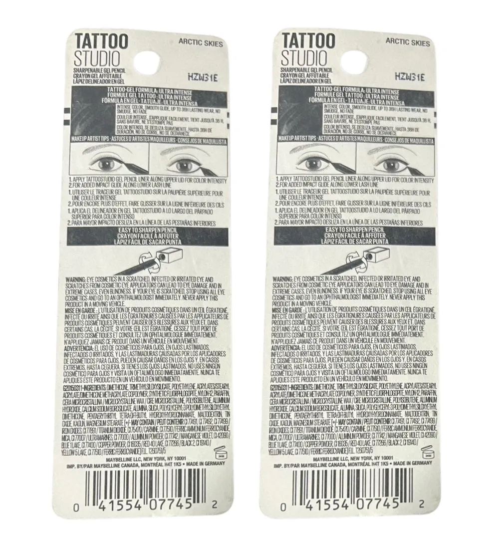 Pack of 2 Maybelline New York Tattoo Studio Waterproof Liner Sharpenable Gel Pencil Liner, Arctic Skies 806