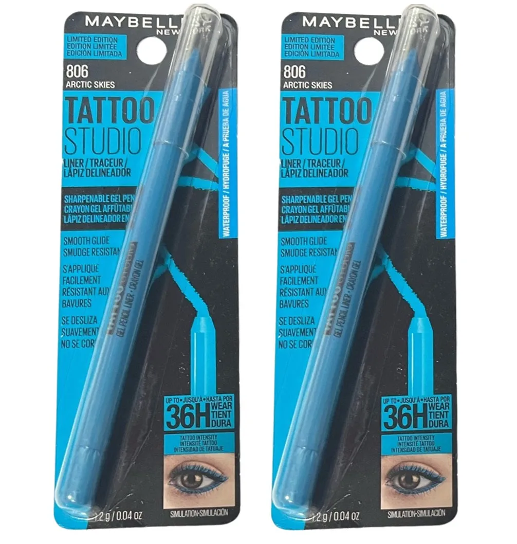 Pack of 2 Maybelline New York Tattoo Studio Waterproof Liner Sharpenable Gel Pencil Liner, Arctic Skies 806