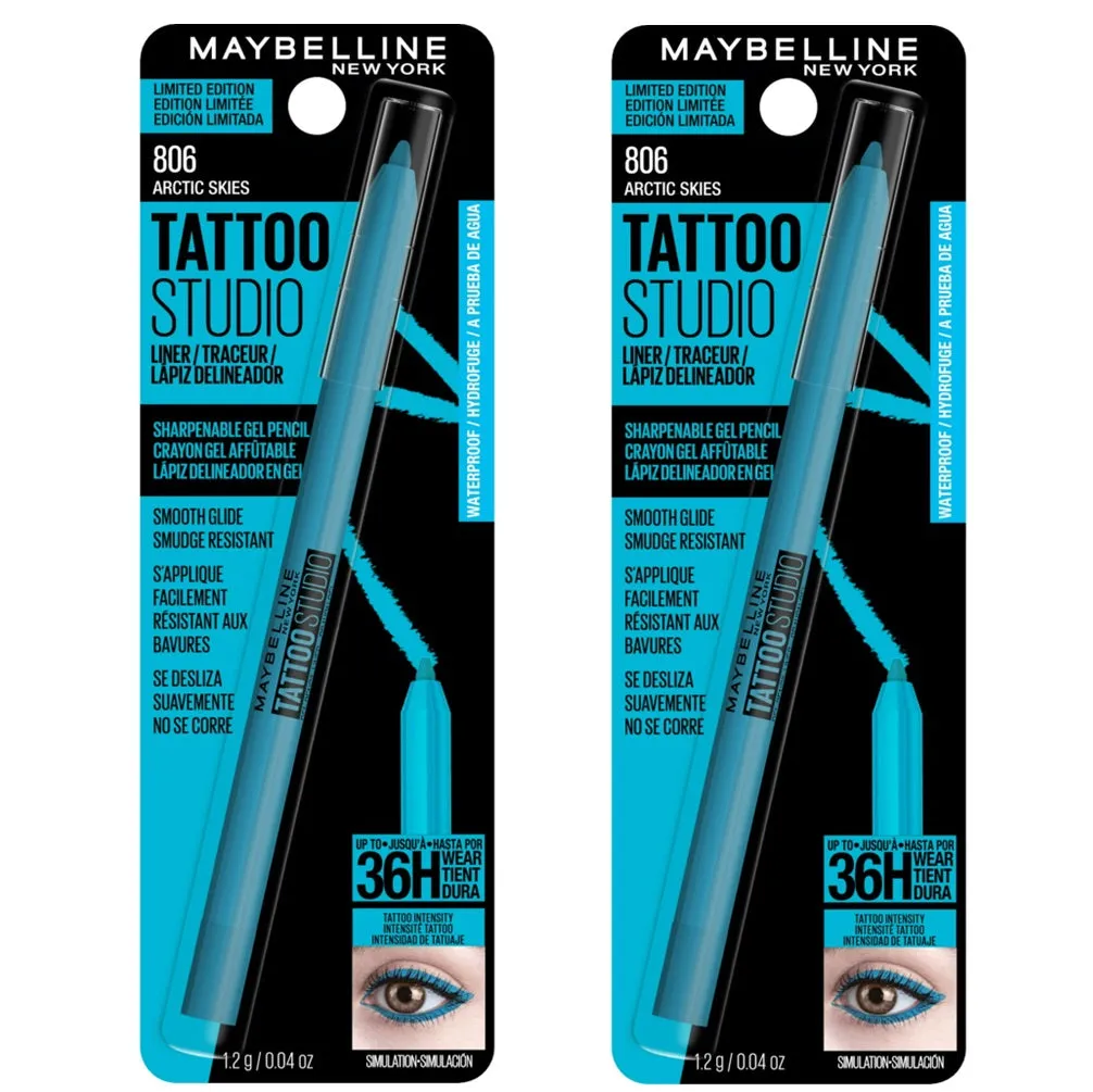 Pack of 2 Maybelline New York Tattoo Studio Waterproof Liner Sharpenable Gel Pencil Liner, Arctic Skies 806