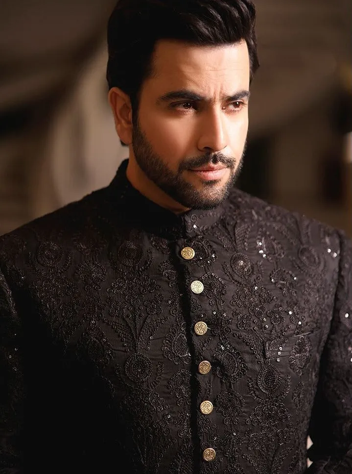 Pakistani Black Sherwani for Men Designer Dress #GN70