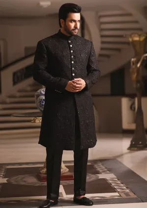 Pakistani Black Sherwani for Men Designer Dress #GN70