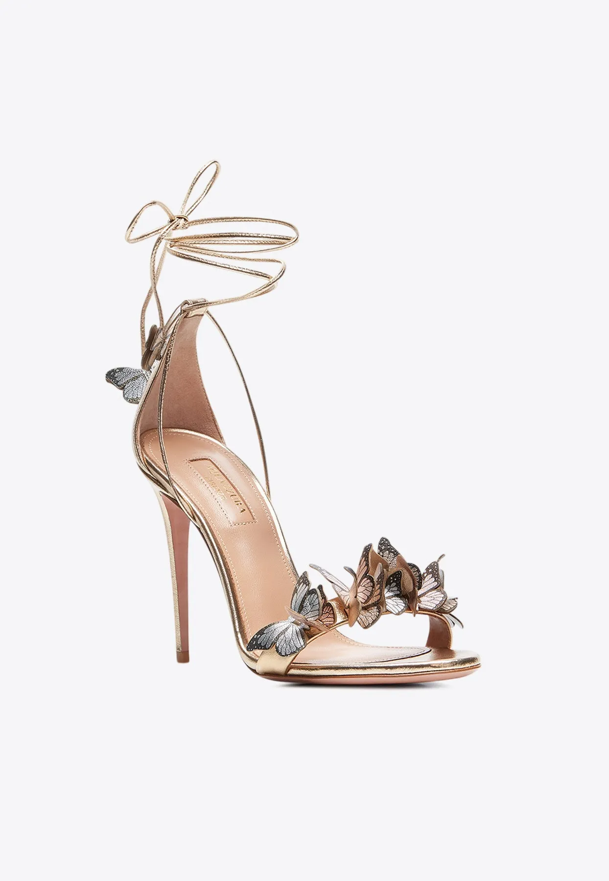 Papillion 105 Butterfly Applique Sandals in Metallic Nappa Leather