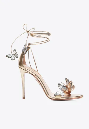 Papillion 105 Butterfly Applique Sandals in Metallic Nappa Leather