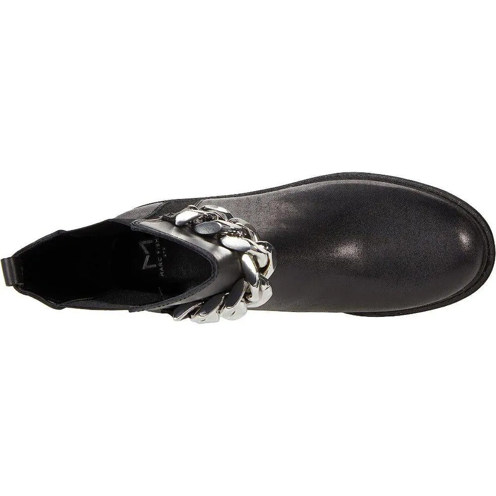Parrie Black Leather Chain Detail Ankle Lug Boots