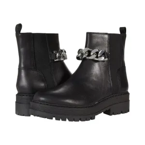 Parrie Black Leather Chain Detail Ankle Lug Boots