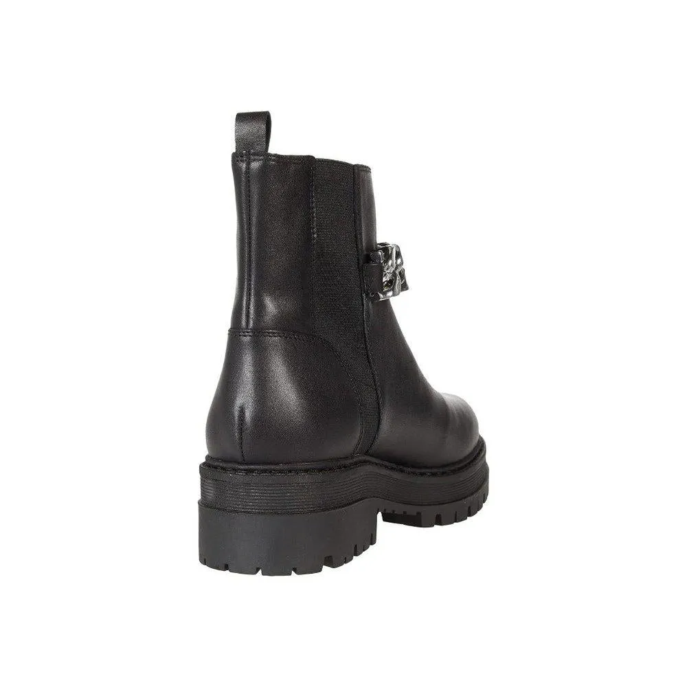 Parrie Black Leather Chain Detail Ankle Lug Boots