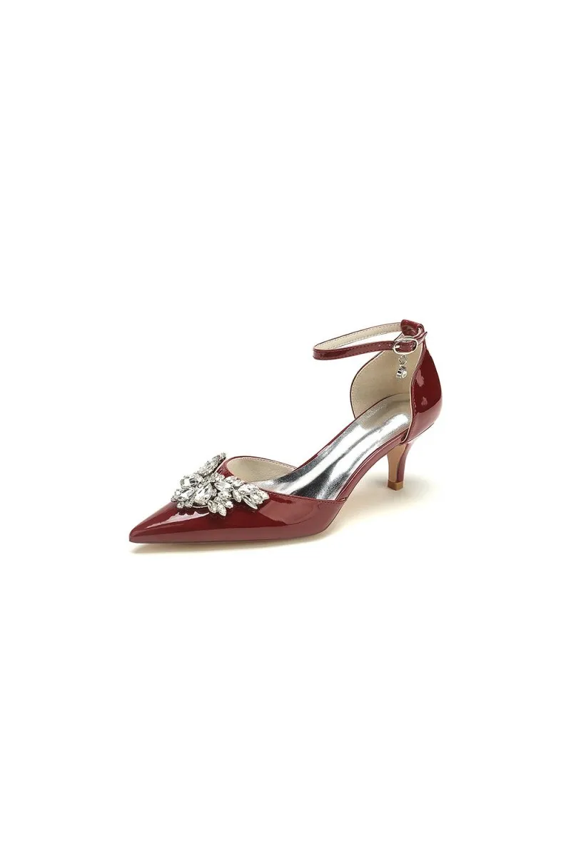 Patent Leather Mirror Finish With Rhinestone Pointed Toe Stiletto Heel
